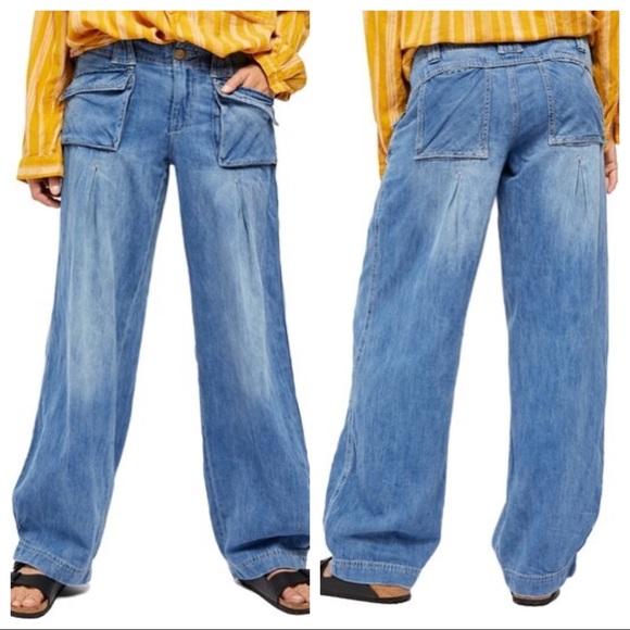 We The Free Jeans Free People Birch Denim Wide Leg Pants Coastalblue Poshmark